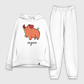 Женский костюм хлопок Oversize с принтом Pig Vegan ,  |  | green | greenpaece | nature | sport | vegan | yoga | веган | вегетарианец | гринпис | еда | животные | жизнь | здоровье | зеленый | йога | мир | овощи | пища | планета | природа | растение | свинья | спорт | тело | фрукты