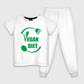 Детская пижама хлопок с принтом Vegan Diet , 100% хлопок |  брюки и футболка прямого кроя, без карманов, на брюках мягкая резинка на поясе и по низу штанин
 | green | greenpaece | nature | sport | vegan | yoga | веган | вегетарианец | гринпис | диета | еда | животные | жизнь | здоровье | зеленый | йога | мир | овощи | пища | планета | природа | растение | спорт | тело | фрукты