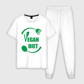 Мужская пижама хлопок с принтом Vegan Diet , 100% хлопок | брюки и футболка прямого кроя, без карманов, на брюках мягкая резинка на поясе и по низу штанин
 | green | greenpaece | nature | sport | vegan | yoga | веган | вегетарианец | гринпис | диета | еда | животные | жизнь | здоровье | зеленый | йога | мир | овощи | пища | планета | природа | растение | спорт | тело | фрукты