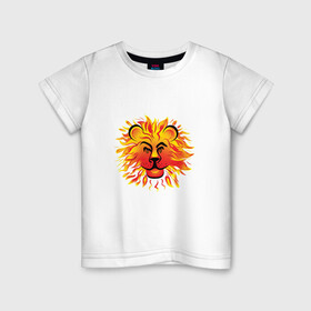 Детская футболка хлопок с принтом Лев Солнце , 100% хлопок | круглый вырез горловины, полуприлегающий силуэт, длина до линии бедер | Тематика изображения на принте: желтый. красный | лев | лето | по гороскопу. знаки зодиака. подарить льву | солнце