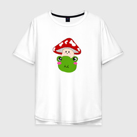 Мужская футболка хлопок Oversize с принтом Милый мухомор и лягушка  , 100% хлопок | свободный крой, круглый ворот, “спинка” длиннее передней части | гриб | жаба | лягушка | мухомор | растение