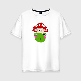 Женская футболка хлопок Oversize с принтом Милый мухомор и лягушка  , 100% хлопок | свободный крой, круглый ворот, спущенный рукав, длина до линии бедер
 | гриб | жаба | лягушка | мухомор | растение