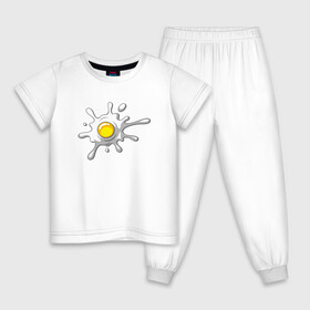 Детская пижама хлопок с принтом яичница глазунья , 100% хлопок |  брюки и футболка прямого кроя, без карманов, на брюках мягкая резинка на поясе и по низу штанин
 | Тематика изображения на принте: глазунья | еда | желток | завтрак | яичница