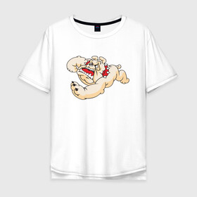 Мужская футболка хлопок Oversize с принтом Бульдог в прыжке , 100% хлопок | свободный крой, круглый ворот, “спинка” длиннее передней части | dog | бульдог | злой | пес | псина | собака | собачка | сторожевой пес