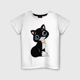 Детская футболка хлопок с принтом Домашняя кошечка  , 100% хлопок | круглый вырез горловины, полуприлегающий силуэт, длина до линии бедер | домашняя кошечка | кот | котенок | кошка | питомец