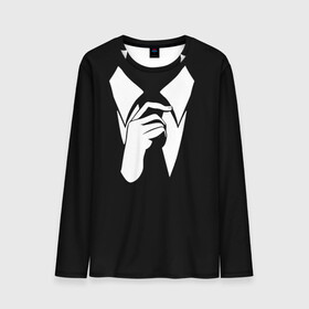Мужской лонгслив 3D с принтом Смокинг | Поправляю галстук , 100% полиэстер | длинные рукава, круглый вырез горловины, полуприлегающий силуэт | анонимус. | галстук | люди в чёрном | минимализм | рубашка | строгость