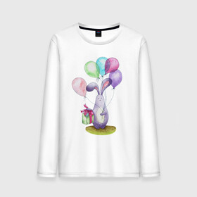 Мужской лонгслив хлопок с принтом Зай с шариками , 100% хлопок |  | birthday | bunny | gift | lilac | pink | spring | summer | watercolor | акварель | воздушныешары | деньрождения | зайчик | подарок | праздник | розовый | сиреневый