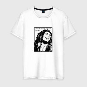 Мужская футболка хлопок с принтом Боб Марли , 100% хлопок | прямой крой, круглый вырез горловины, длина до линии бедер, слегка спущенное плечо. | вокалист | гитарист | композитор | музыкант | портрет | цитата | черно белое