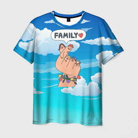 Мужская футболка 3D с принтом Семья это мир и любовь  , 100% полиэфир | прямой крой, круглый вырез горловины, длина до линии бедер | family | дочь | дружба | знак | любовь | мама | мир | небо | облако | папа | семья | сердце | сын