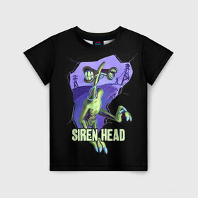 Детская футболка 3D с принтом СИРЕНОГОЛОВЫЙ  SIREN HEAD , 100% гипоаллергенный полиэфир | прямой крой, круглый вырез горловины, длина до линии бедер, чуть спущенное плечо, ткань немного тянется | Тематика изображения на принте: siren head | игра | монстр | сиреноголовый | существо | хоррор