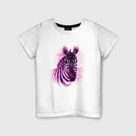 Детская футболка хлопок с принтом Зебра акварель , 100% хлопок | круглый вырез горловины, полуприлегающий силуэт, длина до линии бедер | Тематика изображения на принте: africa | animal | watercolor | zebra | акварель | африка | дикий | животное | зверь | зебра