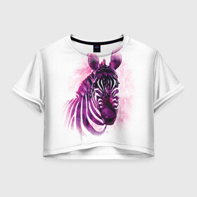 Женская футболка Crop-top 3D с принтом Зебра акварель 3D , 100% полиэстер | круглая горловина, длина футболки до линии талии, рукава с отворотами | 3d | africa | animal | watercolor | zebra | акварель | африка | дикий | животное | зверь | зебра