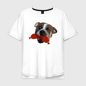 Мужская футболка хлопок Oversize с принтом Амстафф , 100% хлопок | свободный крой, круглый ворот, “спинка” длиннее передней части | amstaff | американский стаффордширский терьер | амстафф | аст | собака | сосиска | стафф | стаффорд