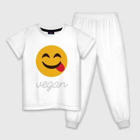 Детская пижама хлопок с принтом Vegan Smile , 100% хлопок |  брюки и футболка прямого кроя, без карманов, на брюках мягкая резинка на поясе и по низу штанин
 | green | greenpaece | nature | sport | vegan | yoga | веган | вегетарианец | гринпис | еда | животные | жизнь | здоровье | зеленый | йога | мир | овощи | пища | планета | природа | растение | спорт | тело | улыбка | фрукты