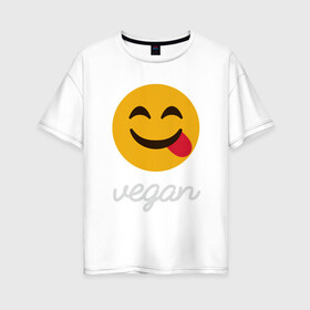 Женская футболка хлопок Oversize с принтом Vegan Smile , 100% хлопок | свободный крой, круглый ворот, спущенный рукав, длина до линии бедер
 | green | greenpaece | nature | sport | vegan | yoga | веган | вегетарианец | гринпис | еда | животные | жизнь | здоровье | зеленый | йога | мир | овощи | пища | планета | природа | растение | спорт | тело | улыбка | фрукты