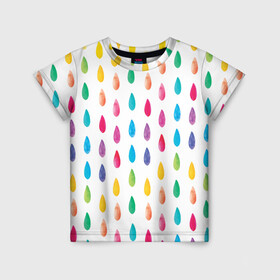 Детская футболка 3D с принтом Акварельные капли , 100% гипоаллергенный полиэфир | прямой крой, круглый вырез горловины, длина до линии бедер, чуть спущенное плечо, ткань немного тянется | artist | coloful | colored | draw | drops | rain | rainbow | watercolor | акварель | дождь | капли | радужный | художник