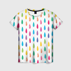 Женская футболка 3D с принтом Акварельные капли , 100% полиэфир ( синтетическое хлопкоподобное полотно) | прямой крой, круглый вырез горловины, длина до линии бедер | artist | coloful | colored | draw | drops | rain | rainbow | watercolor | акварель | дождь | капли | радужный | художник