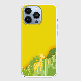 Чехол для iPhone 13 Pro с принтом Милый жираф в кактусах ,  |  | животные | жираф | кактусы | лето | листва | милые | мультик | солнечный | яркий