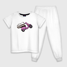 Детская пижама хлопок с принтом Панды на мопеде , 100% хлопок |  брюки и футболка прямого кроя, без карманов, на брюках мягкая резинка на поясе и по низу штанин
 | животные | звери | медведь | мишка | мопед | панда | японский мишка