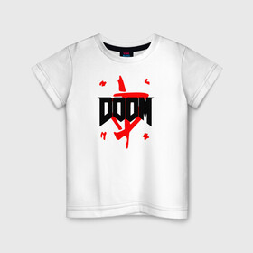 Детская футболка хлопок с принтом DOOM (2 ЛОГО) , 100% хлопок | круглый вырез горловины, полуприлегающий силуэт, длина до линии бедер | doom | doom eternal | doom monster | eternal | дум | дуум