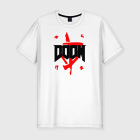 Мужская футболка хлопок Slim с принтом DOOM (2 ЛОГО) , 92% хлопок, 8% лайкра | приталенный силуэт, круглый вырез ворота, длина до линии бедра, короткий рукав | doom | doom eternal | doom monster | eternal | дум | дуум