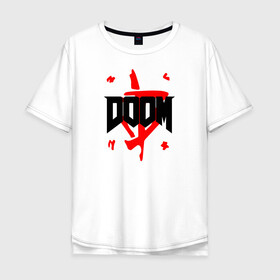 Мужская футболка хлопок Oversize с принтом DOOM (2 ЛОГО) , 100% хлопок | свободный крой, круглый ворот, “спинка” длиннее передней части | doom | doom eternal | doom monster | eternal | дум | дуум