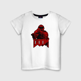 Детская футболка хлопок с принтом DOOM (RED) , 100% хлопок | круглый вырез горловины, полуприлегающий силуэт, длина до линии бедер | doom | doom eternal | doom monster | eternal | дум | дуум