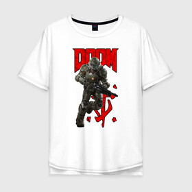 Мужская футболка хлопок Oversize с принтом DOOM , 100% хлопок | свободный крой, круглый ворот, “спинка” длиннее передней части | doom | doom eternal | doom monster | eternal | дум | дуум