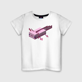 Детская футболка хлопок с принтом Аксолотль | Axolotl , 100% хлопок | круглый вырез горловины, полуприлегающий силуэт, длина до линии бедер | Тематика изображения на принте: minecraft | аксолотль | морское животное | розовый | рыба