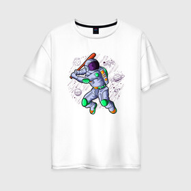 Женская футболка хлопок Oversize с принтом Астробол , 100% хлопок | свободный крой, круглый ворот, спущенный рукав, длина до линии бедер
 | астронавт | бейсбол | бита | звёзды | иллюстрация