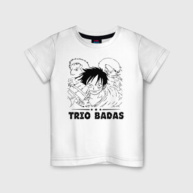 Детская футболка хлопок с принтом TRIO BADAS One Piece , 100% хлопок | круглый вырез горловины, полуприлегающий силуэт, длина до линии бедер | anime | manga | monkey d. luffy | one piece | vinsmoke sanji | zoro roronoa | аниме | большой куш | ван пис | винсмок санджи | вон пис | король пиратов | луфи | луффи | манга | манки д. луффи | пират | ророноа зоро | соломенная шляпа