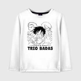 Детский лонгслив хлопок с принтом TRIO BADAS One Piece , 100% хлопок | круглый вырез горловины, полуприлегающий силуэт, длина до линии бедер | anime | manga | monkey d. luffy | one piece | vinsmoke sanji | zoro roronoa | аниме | большой куш | ван пис | винсмок санджи | вон пис | король пиратов | луфи | луффи | манга | манки д. луффи | пират | ророноа зоро | соломенная шляпа