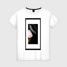 Женская футболка хлопок с принтом Лицо девушки Нуар , 100% хлопок | прямой крой, круглый вырез горловины, длина до линии бедер, слегка спущенное плечо | девушка | лицо | мелки | нуар
