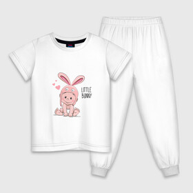 Детская пижама хлопок с принтом Мой зайчонок , 100% хлопок |  брюки и футболка прямого кроя, без карманов, на брюках мягкая резинка на поясе и по низу штанин
 | little | little bunny | зайчик | малыш | младенец | новорожденный | ребенок