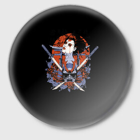 Значок с принтом ГеЙша и СамураЙ ,  металл | круглая форма, металлическая застежка в виде булавки | Тематика изображения на принте: девушка | самурай | япония