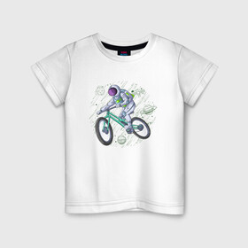 Детская футболка хлопок с принтом Астробайкер , 100% хлопок | круглый вырез горловины, полуприлегающий силуэт, длина до линии бедер | астронавт | велобайк | галактика | звёзды | иллюстрация
