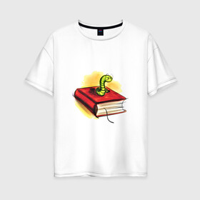 Женская футболка хлопок Oversize с принтом Книжный червь , 100% хлопок | свободный крой, круглый ворот, спущенный рукав, длина до линии бедер
 | бумага | книга | книжный червь | обложка | червь | червяк