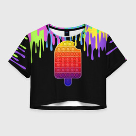 Женская футболка Crop-top 3D с принтом ICE CREAM POP-IT , 100% полиэстер | круглая горловина, длина футболки до линии талии, рукава с отворотами | ice ceam | pop it | мороженое поп ит | симпл димпл