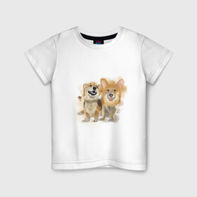 Детская футболка хлопок с принтом Корги , 100% хлопок | круглый вырез горловины, полуприлегающий силуэт, длина до линии бедер | animals | корги | питомцы | пушистики | собака