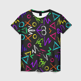 Женская футболка 3D с принтом Геометрия , 100% полиэфир ( синтетическое хлопкоподобное полотно) | прямой крой, круглый вырез горловины, длина до линии бедер | абстракция | геометрия | зигзаг | крестики | крестики нолики | круги | тренды | треугольник | фигуры