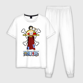 Мужская пижама хлопок с принтом Веселый Луффи с повязкой | One Piece , 100% хлопок | брюки и футболка прямого кроя, без карманов, на брюках мягкая резинка на поясе и по низу штанин
 | Тематика изображения на принте: anime | manga | monkey d. luffy | one piece | аниме | большой куш | ван пис | вон пис | капитан | король пиратов | луси | луфи | луффи | луффи но уми | луффи таро | манга | манки д. луффи | мугивара | пират | пятый император