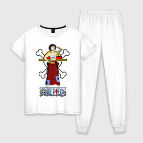Женская пижама хлопок с принтом Веселый Луффи с повязкой | One Piece , 100% хлопок | брюки и футболка прямого кроя, без карманов, на брюках мягкая резинка на поясе и по низу штанин | anime | manga | monkey d. luffy | one piece | аниме | большой куш | ван пис | вон пис | капитан | король пиратов | луси | луфи | луффи | луффи но уми | луффи таро | манга | манки д. луффи | мугивара | пират | пятый император