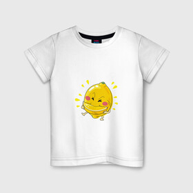 Детская футболка хлопок с принтом Лимон каннибал  , 100% хлопок | круглый вырез горловины, полуприлегающий силуэт, длина до линии бедер | Тематика изображения на принте: долька | кислый | лимон | лицо | фрукт | фрукты