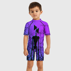 Детский купальный костюм 3D с принтом СИРЕНОГОЛОВЫЙ НЕОН  NEON , Полиэстер 85%, Спандекс 15% | застежка на молнии на спине | siren head | игра | монстр | сиреноголовый | существо | хоррор