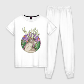 Женская пижама хлопок с принтом Рудольф , 100% хлопок | брюки и футболка прямого кроя, без карманов, на брюках мягкая резинка на поясе и по низу штанин | дикое животное | животные | иллюстрация | оленёнок | рудольф