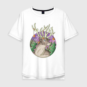 Мужская футболка хлопок Oversize с принтом Рудольф , 100% хлопок | свободный крой, круглый ворот, “спинка” длиннее передней части | дикое животное | животные | иллюстрация | оленёнок | рудольф