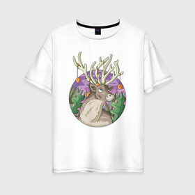 Женская футболка хлопок Oversize с принтом Рудольф , 100% хлопок | свободный крой, круглый ворот, спущенный рукав, длина до линии бедер
 | дикое животное | животные | иллюстрация | оленёнок | рудольф