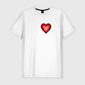 Мужская футболка хлопок Slim с принтом Пиксельное Сердце , 92% хлопок, 8% лайкра | приталенный силуэт, круглый вырез ворота, длина до линии бедра, короткий рукав | Тематика изображения на принте: любовь | пиксели | пиксельное сердце | пиксельный рисунок | сердце