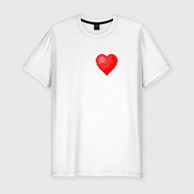 Мужская футболка хлопок Slim с принтом Пиксельное Сердце , 92% хлопок, 8% лайкра | приталенный силуэт, круглый вырез ворота, длина до линии бедра, короткий рукав | Тематика изображения на принте: любовь | пиксели | пиксельное сердце | пиксельный рисунок | рисунок | сердце