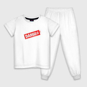 Детская пижама хлопок с принтом DANGER , 100% хлопок |  брюки и футболка прямого кроя, без карманов, на брюках мягкая резинка на поясе и по низу штанин
 | минимализм | надпись | опасность | печать | текст